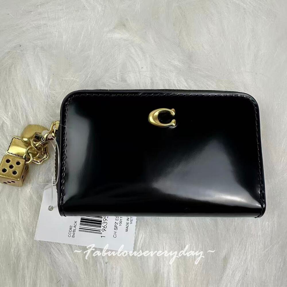 Coach Essential Small Zip Around Wallet With Charms In Leather/Brass/Black CCD82